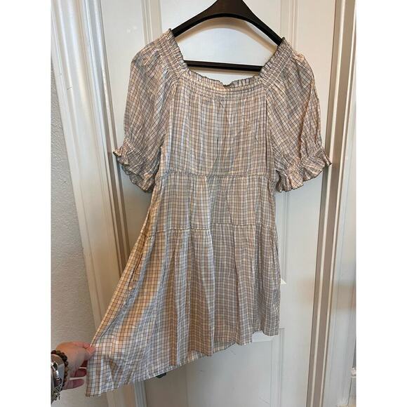 Old Navy short sleeve fit & flare cotton & rayon dress. Khaki and cream. Sz L - Picture 5 of 6